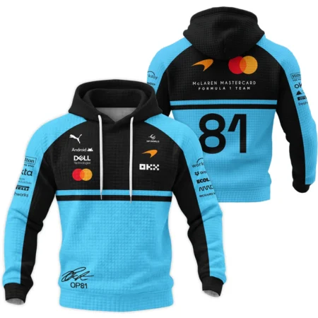 2026 Oscar Piastri 81 McLaren F1 Teamwear Hoodie Quilted Waffle BLOP25326A3HQW - Cyan