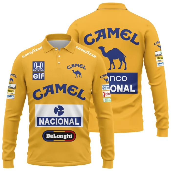 1987 Ayrton Senna Camel Honda Formula 1 Racing Team Long Polo Shirt BL3725A5LPL