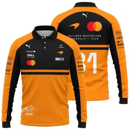 2026 Oscar Piastri 81 McLaren F1 Teamwear Long Polo Shirt BLOP25326A1LPL - Orange