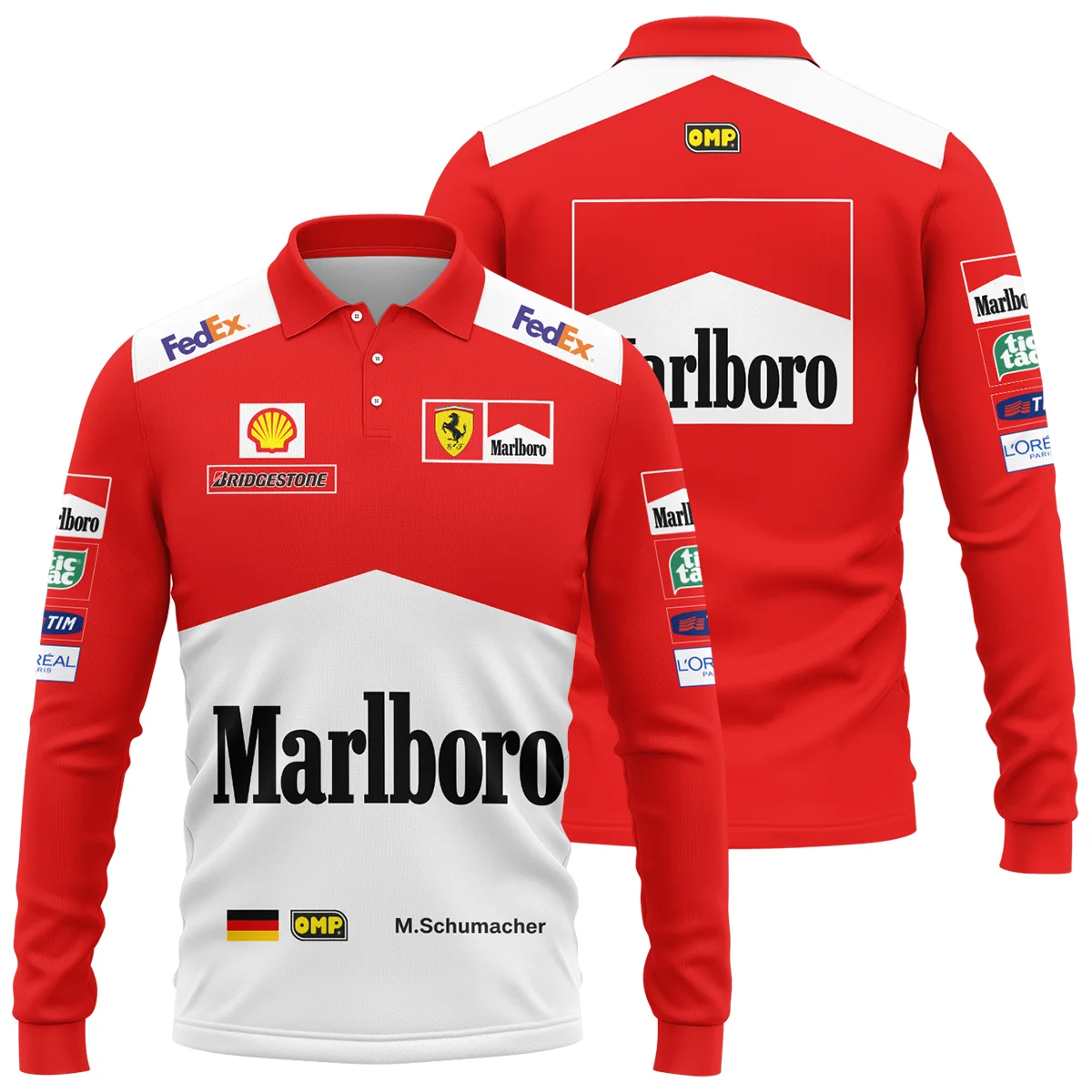 2000 WDC Michael Schumacher Race Suit Ferrari F1 Long Polo Shirt Unisex Motorsport Apparel BLVAMC020925A8LPL