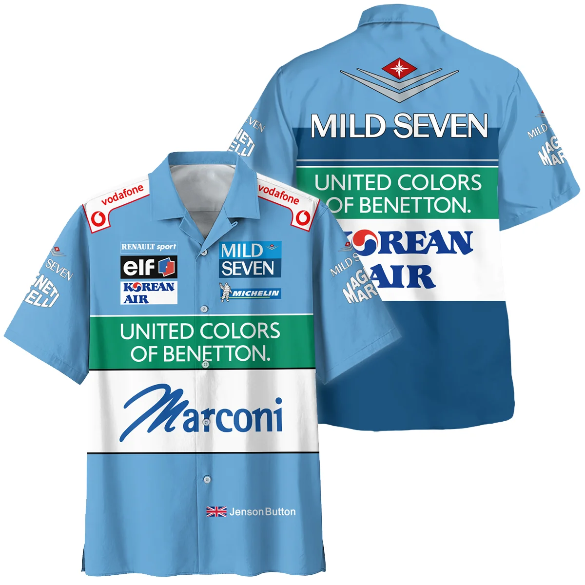 2001 Jenson Button Racing Suit Benetton F1 Hawaiian Shirt BLVAJB010925A2HW