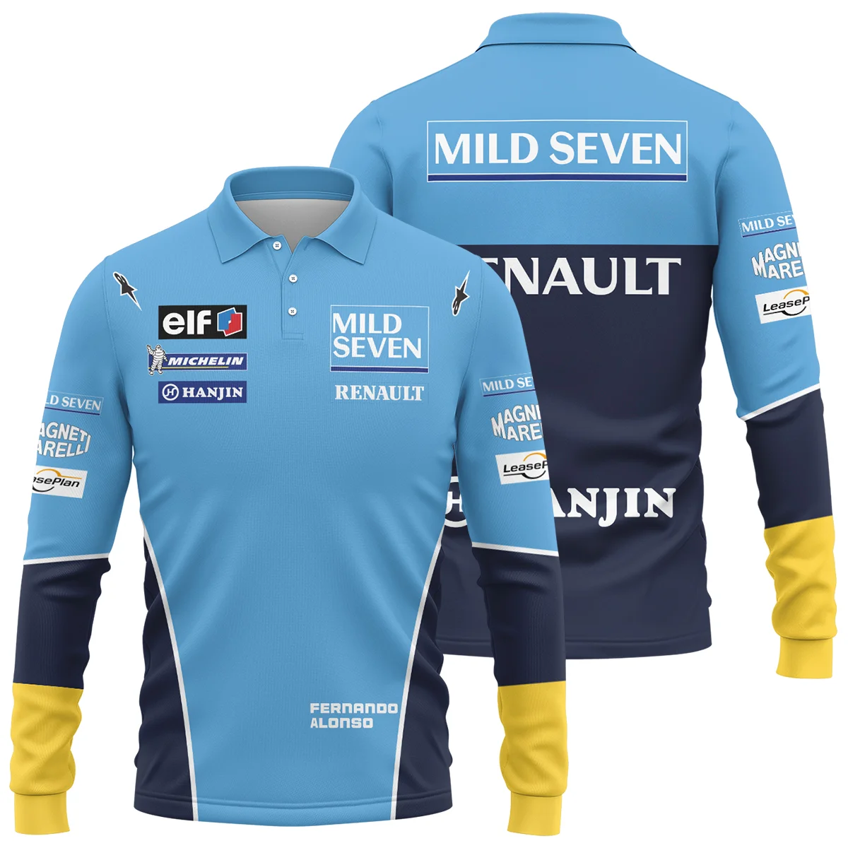 2003 Fernando Alonso Racing Suit Renault F1 Long Polo Shirt Unisex Motorsport Apparel BLVAFA030925A7LPL