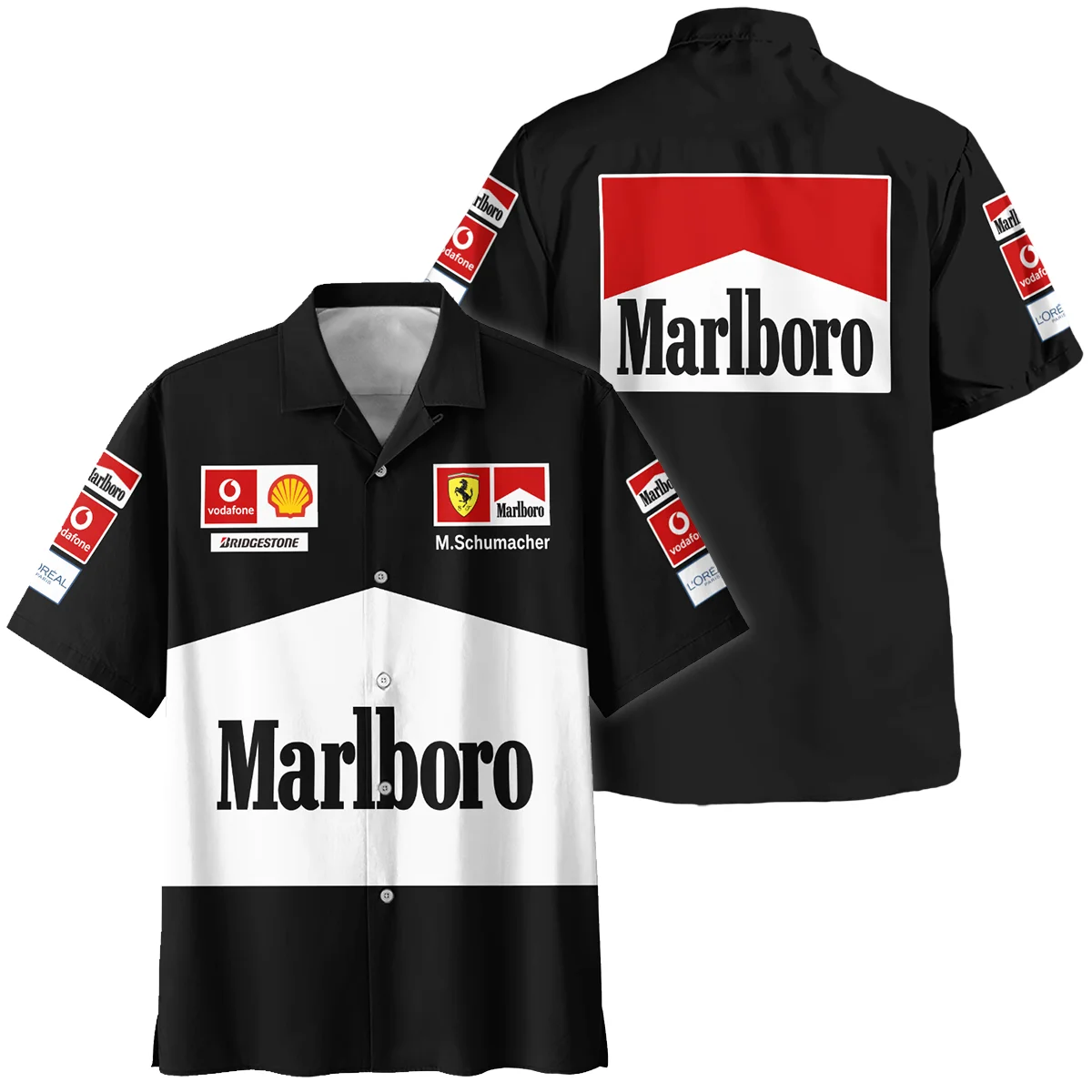 2004 Unisex Motorsport Apparel BLack Version Michael Schumacher Race Suit Ferrari F1 Hawaiian Shirt Unisex Motorsport Apparel BLVAMC020925A11HW