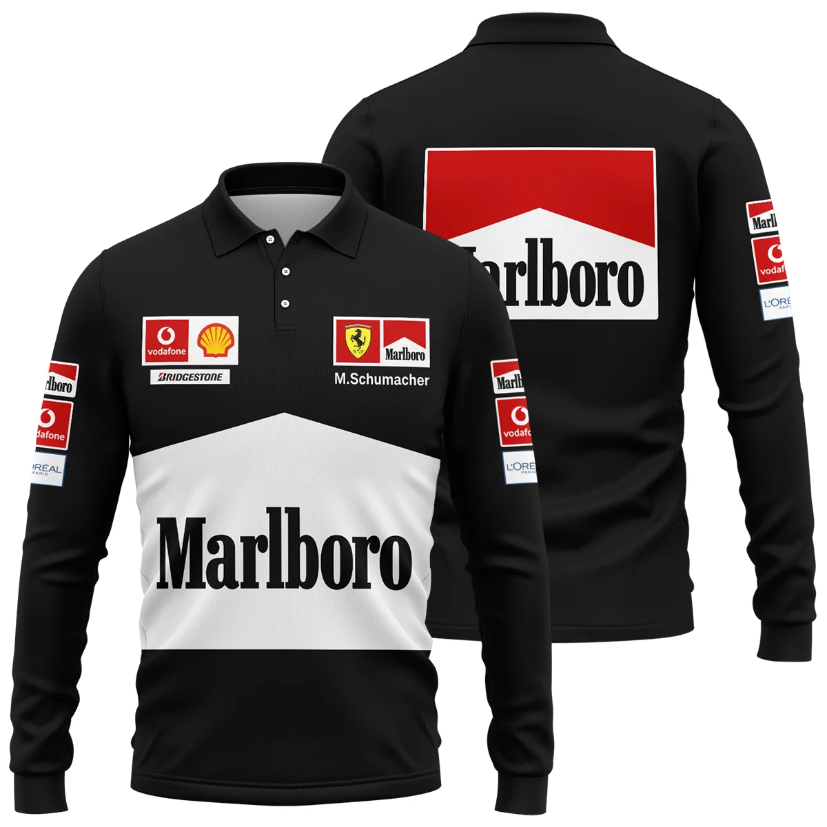 2004 Unisex Motorsport Apparel BLack Version Michael Schumacher Race Suit Ferrari F1 Long Polo Shirt Unisex Motorsport Apparel BLVAMC020925A11LPL