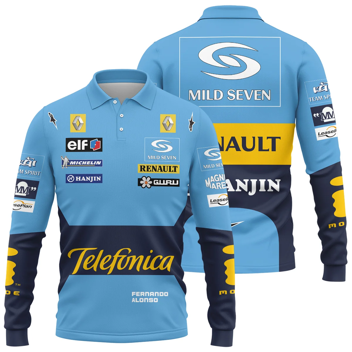2004 Fernando Alonso Racing Suit Renault F1 Long Polo Shirt Unisex Motorsport Apparel BLVAFA030925A6LPL