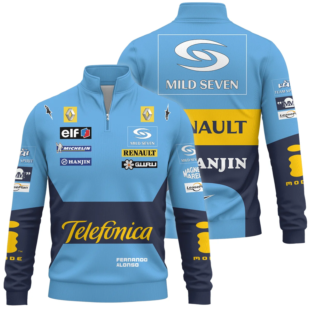 2004 Fernando Alonso Racing Suit Renault F1 Quarter-Zip Sweatshirt Unisex Motorsport Apparel BLVAFA030925A6QZS