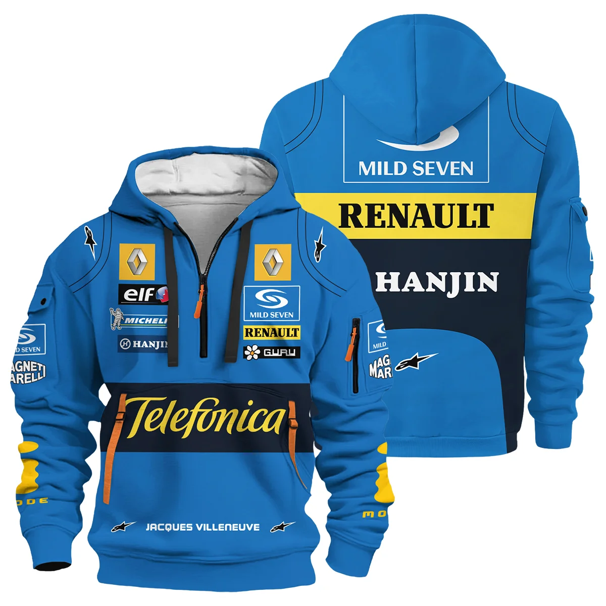 2004 Jacques Villeneuve Racing Suit Renault F1 Hoodie Half Zip Unisex Motorsport Apparel BLJV10825A6HDF