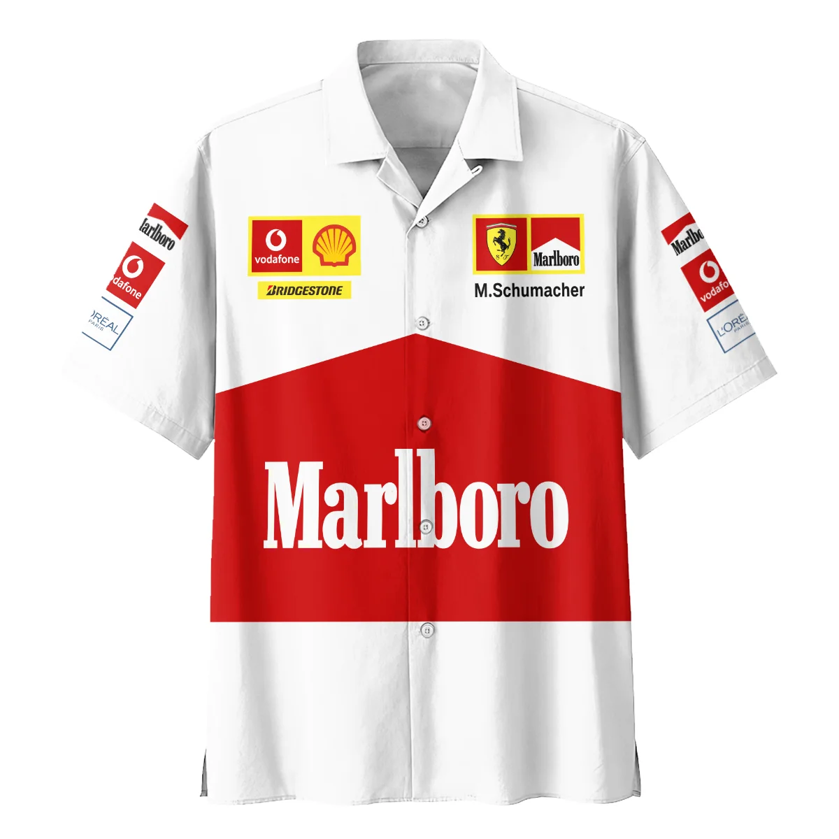 2004 White Version Michael Schumacher Race Suit Ferrari F1 Hawaiian Shirt BLVAMC020925A10HW - Image 2