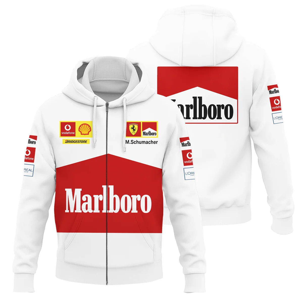 2004 White Version Michael Schumacher Race Suit Ferrari F1 Zipper Hoodie BLVAMC020925A10ZHD
