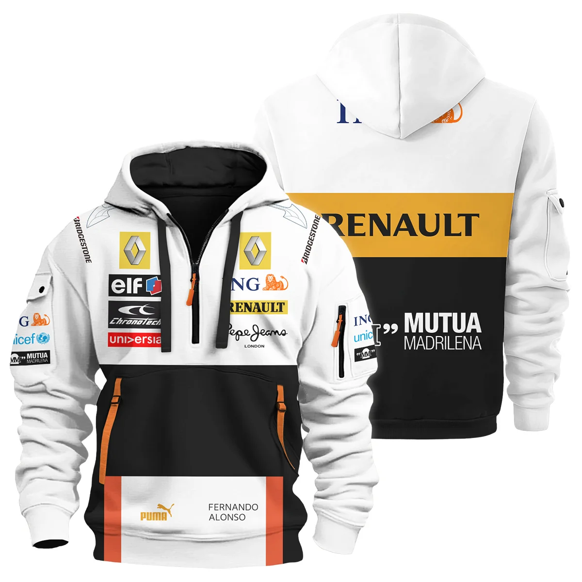 2008 Fernando Alonso Racing Suit Renault F1 Hoodie Half Zip Unisex Motorsport Apparel BLVAFA030925A8HDF