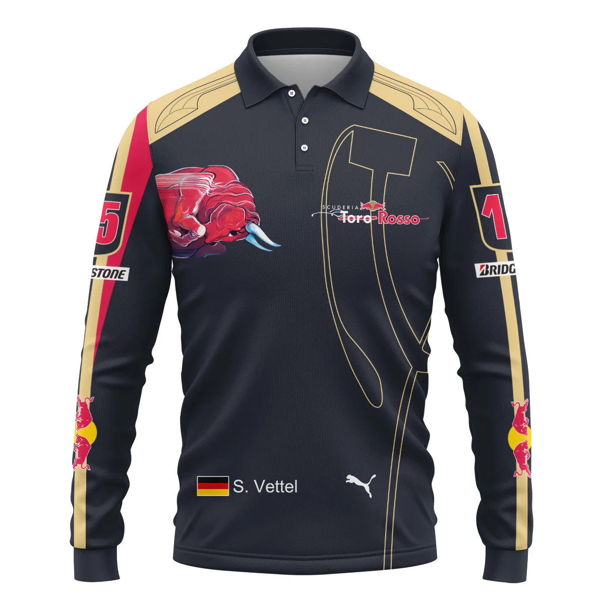 2008 Sebastian Vettel Racing Suit Toro Rosso F1 Long Polo Shirt BLVASV110925A9LPL - Image 2