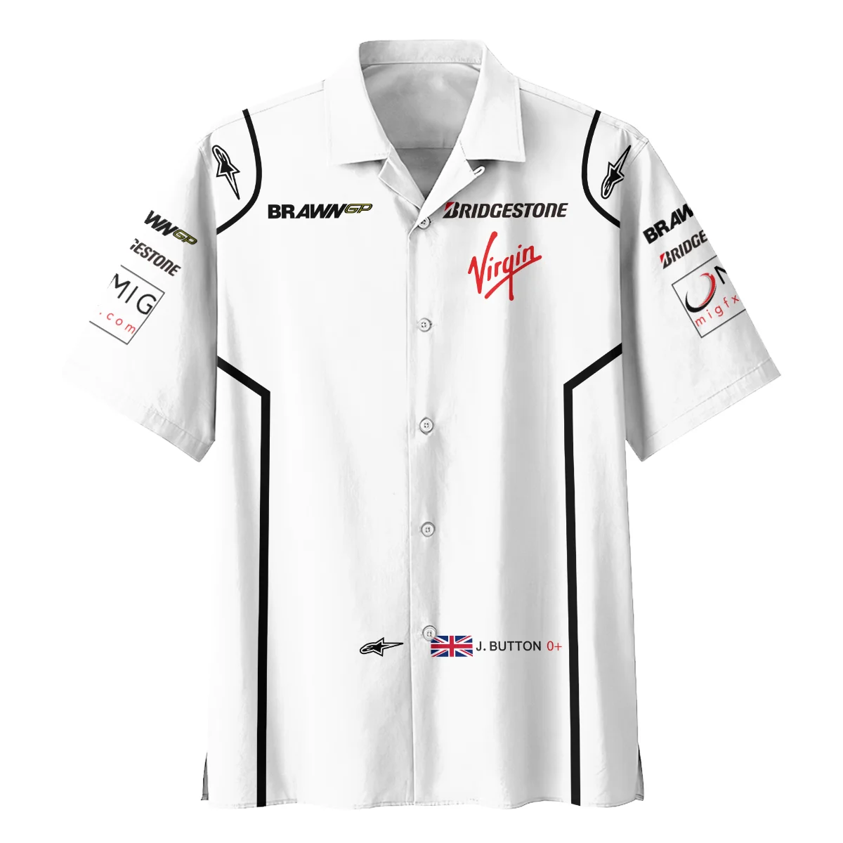 Alternative view of 2009 Jenson Button Racing Suit Brawn GP F1 Hawaiian Shirt BLVAJB010925A5HW