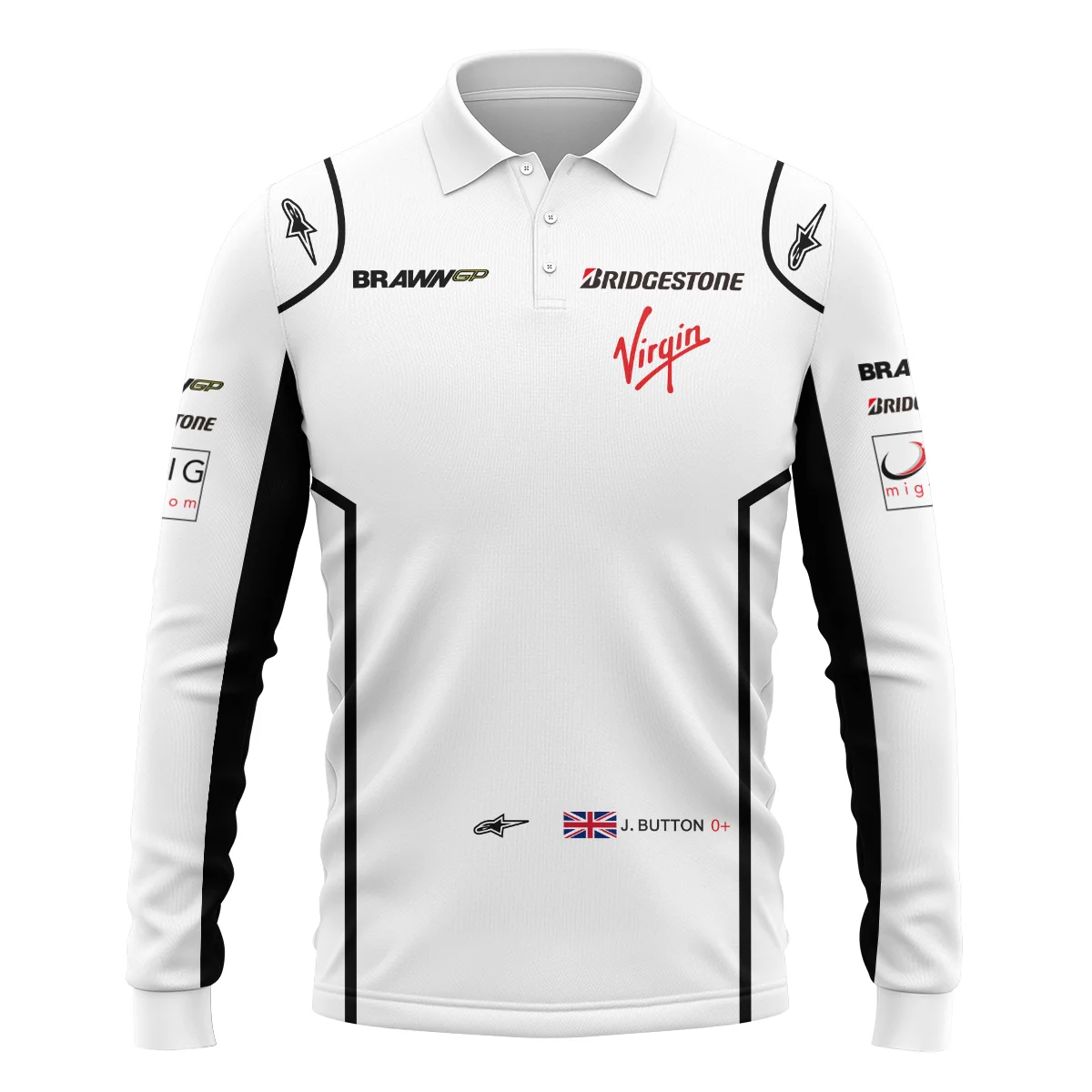 2009 Jenson Button Racing Suit Brawn GP F1 Long Polo Shirt BLVAJB010925A5LPL - Image 2