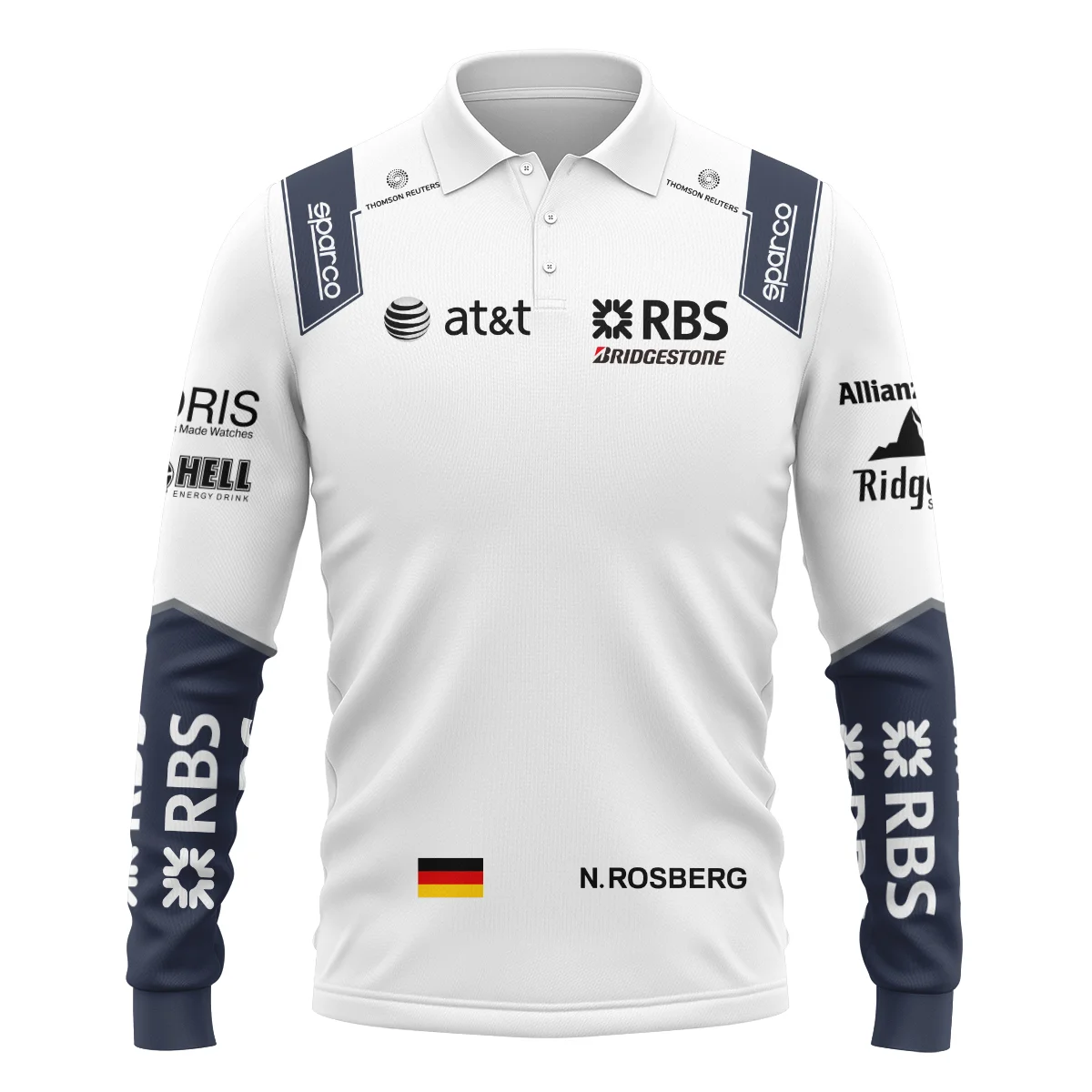 2009 Nico Rosberg Racing Suit Williams F1 Long Polo Shirt BLVANR281125A4LPL - Image 2