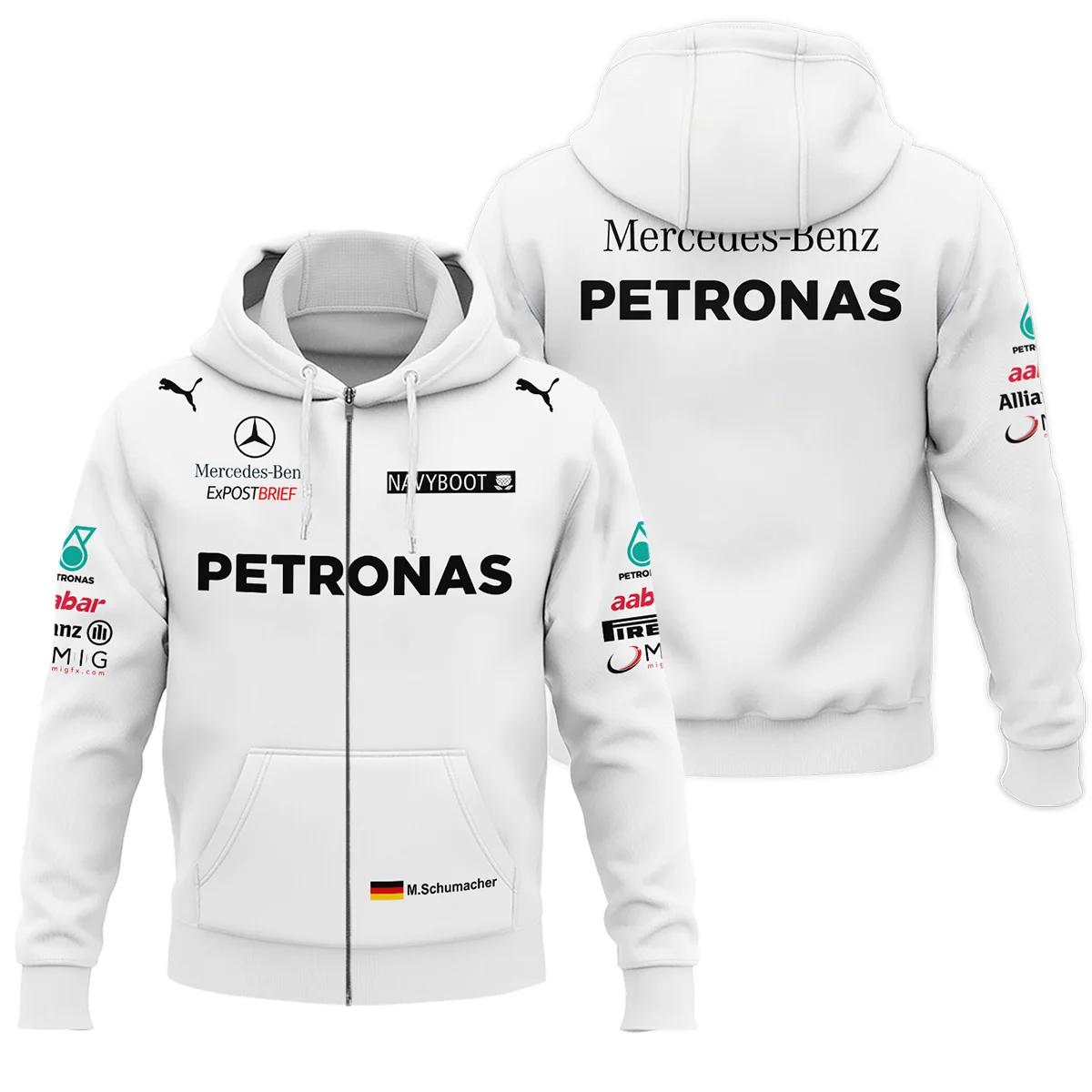 2012 Michael Schumacher Race Suit Mercedes F1 Zipper Hoodie BLVAMC020925A2ZHD