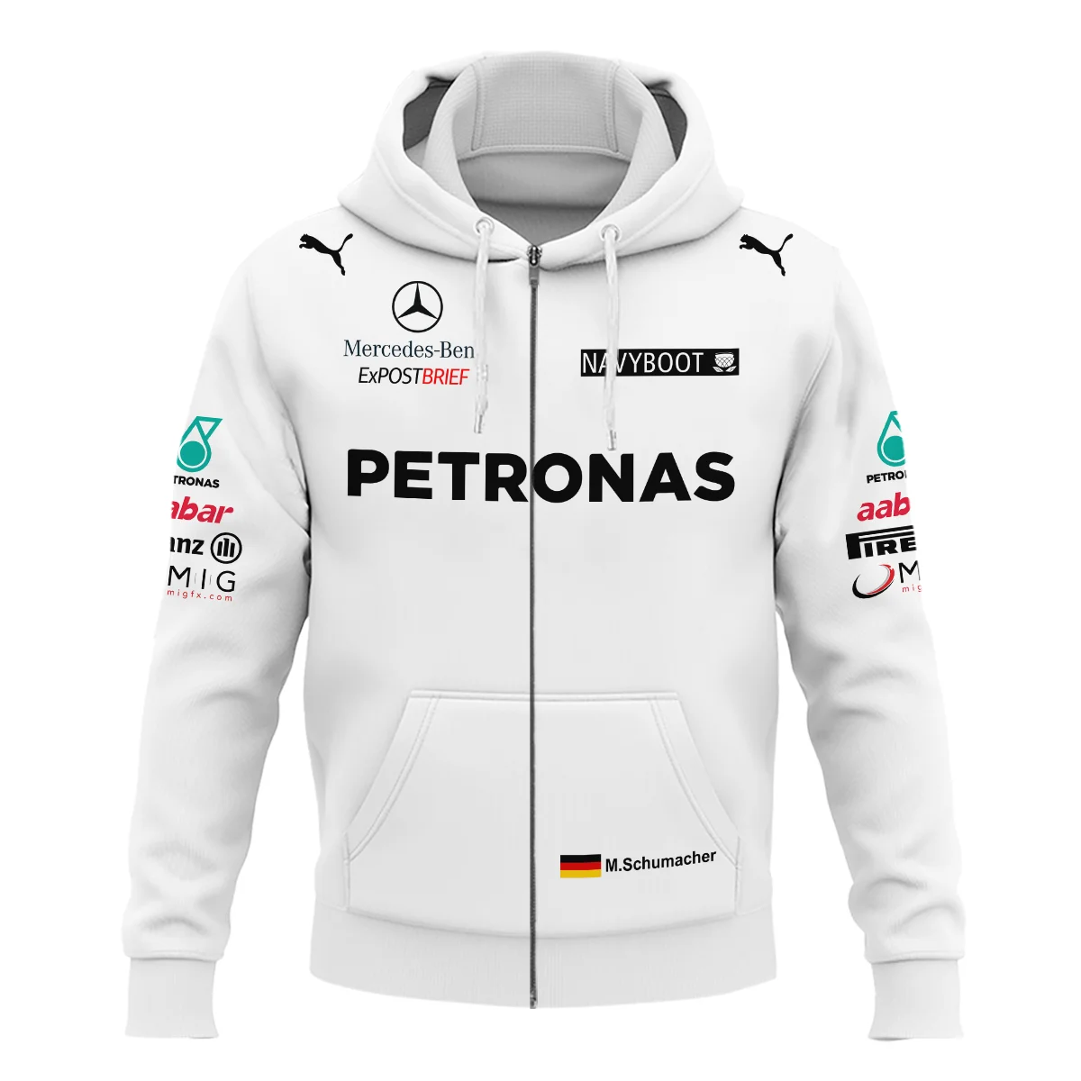 Alternative view of 2012 Michael Schumacher Race Suit Mercedes F1 Zipper Hoodie BLVAMC020925A2ZHD