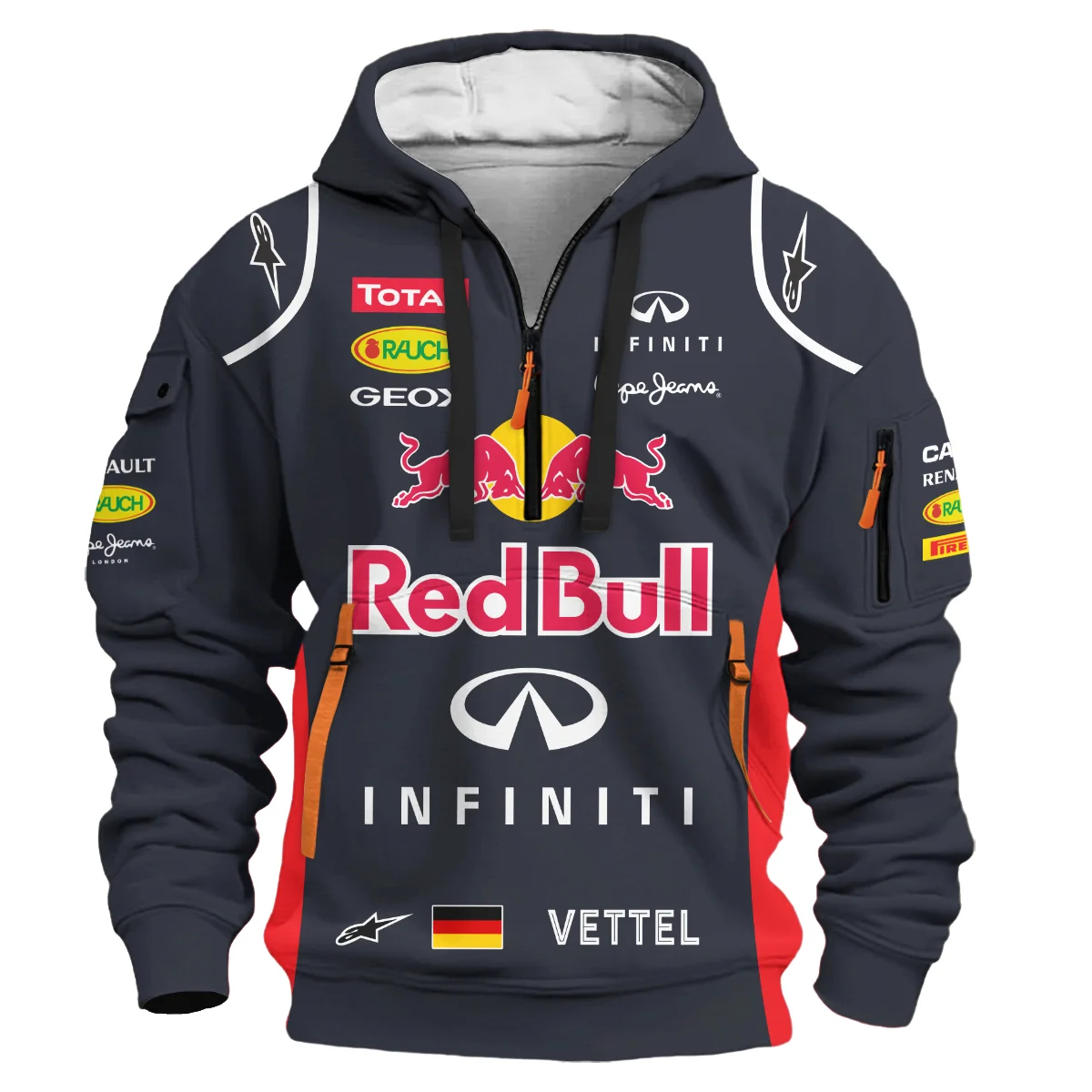 2012 Sebastian Vettel Racing Suit Red Bull Racing F1 Hoodie Half Zip BLVASV110925A5HDF - Image 2