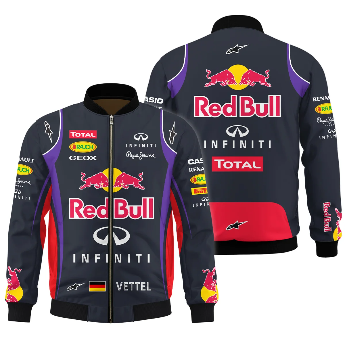 2013 Sebastian Vettel Racing Suit Red Bull Racing F1 Bomber Unisex Motorsport Apparel BLVASV110925A4BB