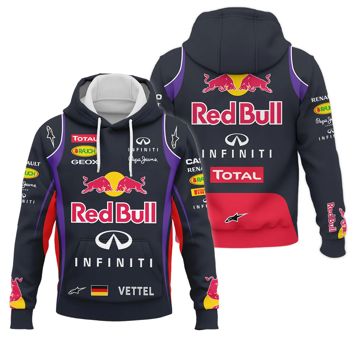 2013 Sebastian Vettel Racing Suit Red Bull Racing F1 Hoodie Unisex Motorsport Apparel BLVASV110925A4HD