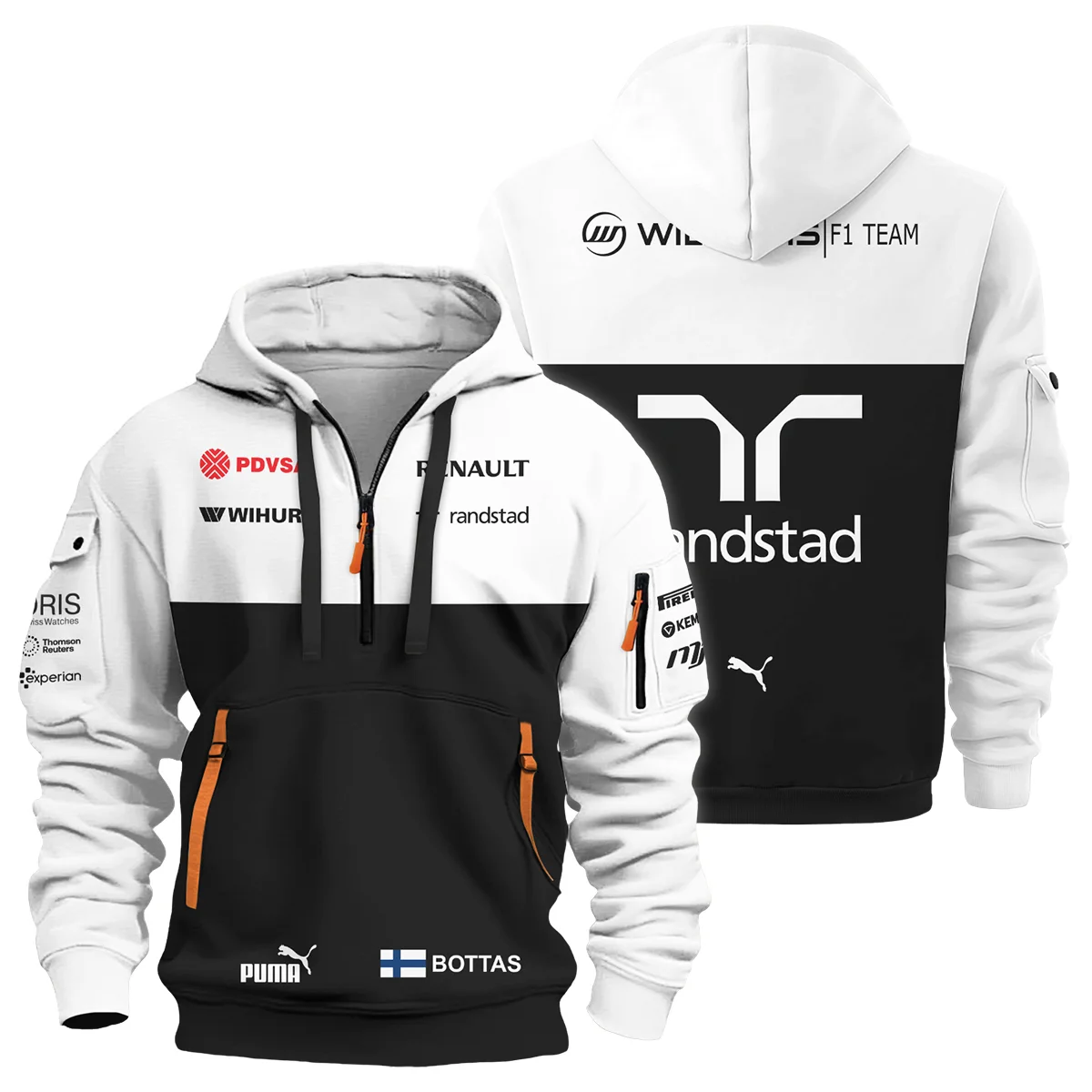 2013 Valtteri Bottas Racing Suit Williams F1 Hoodie Half Zip Unisex Motorsport Apparel BLVAVB130925A2HDF
