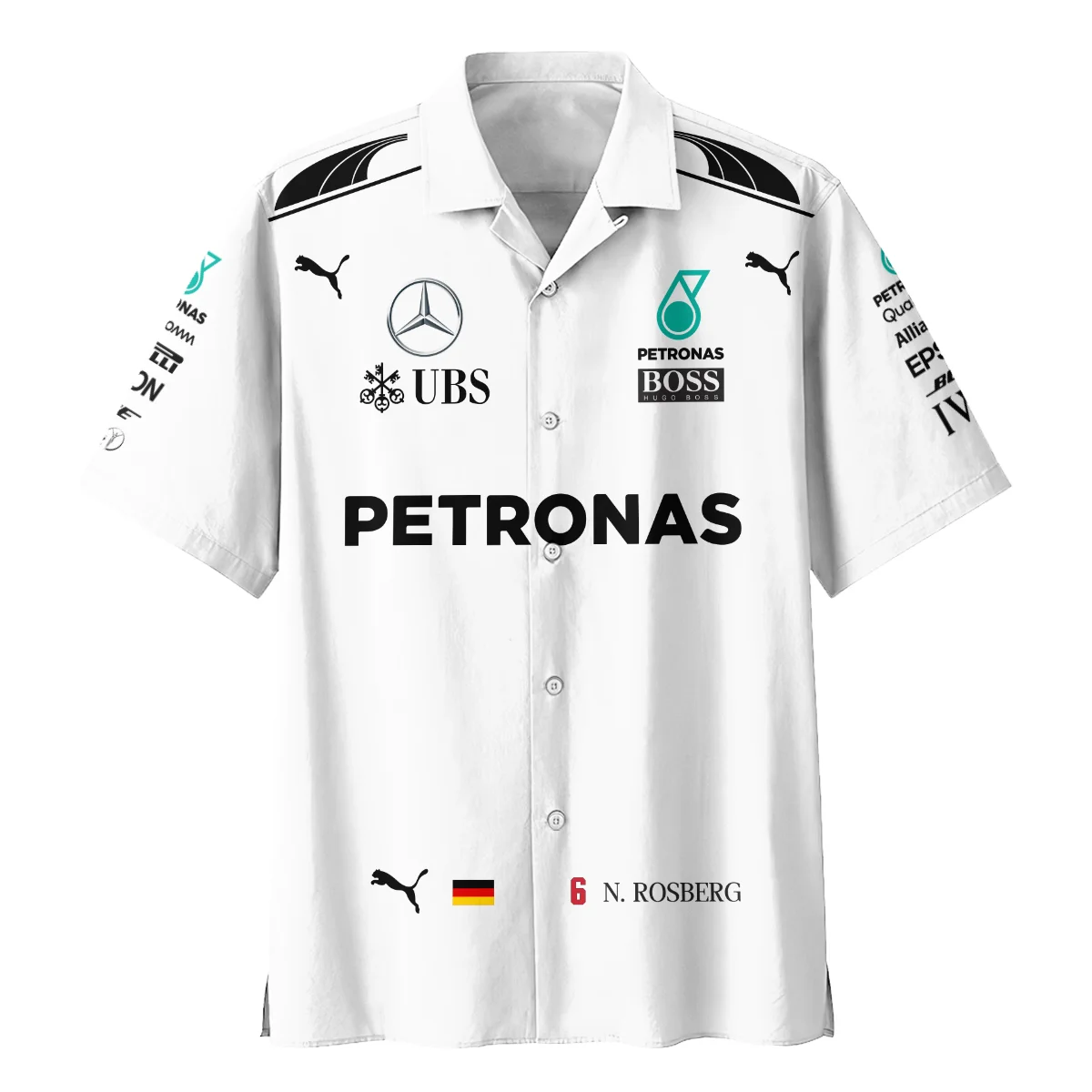 Alternative view of 2016 WDC Nico Rosberg Racing Suit Mercedes F1 Hawaiian Shirt BLVANR281125A1HW