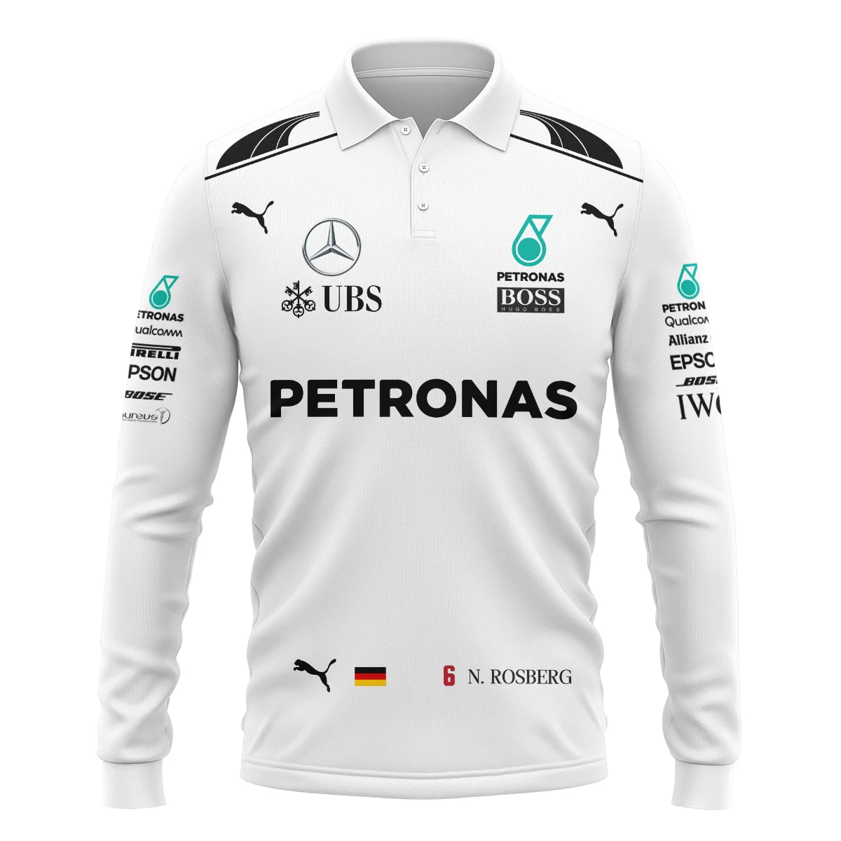 Alternative view of 2016 WDC Nico Rosberg Racing Suit Mercedes F1 Long Polo Shirt BLVANR281125A1LPL
