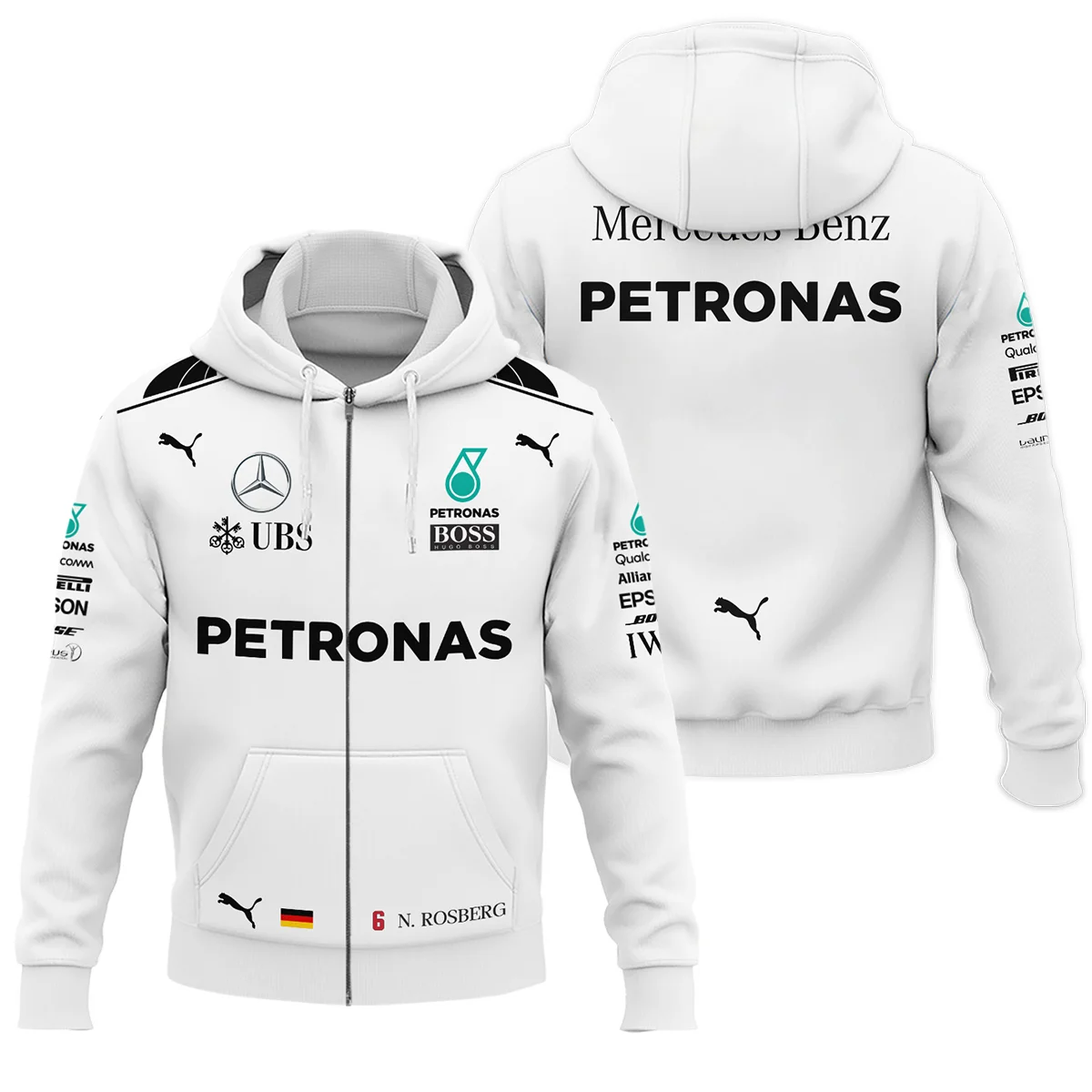 2016 WDC Nico Rosberg Racing Suit Mercedes F1 Zipper Hoodie BLVANR281125A1ZHD