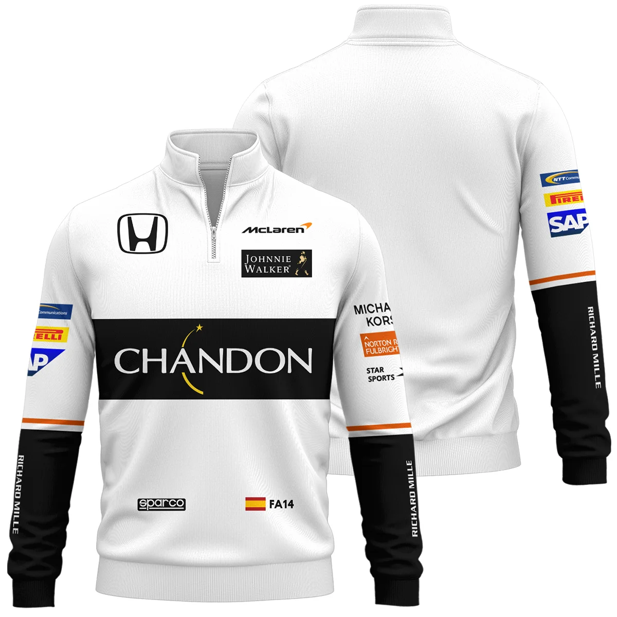2017 Fernando Alonso Racing Suit McLaren F1 Quarter-Zip Sweatshirt Unisex Motorsport Apparel BLVAFA030925A1QZS