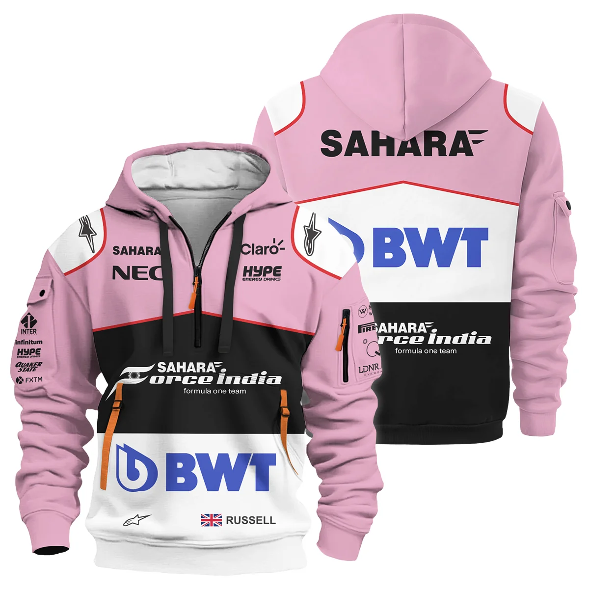 2017 George Russell Racing Suit Force India F1 Hoodie Half Zip Unisex Motorsport Apparel BLVAGR080925A7HDF