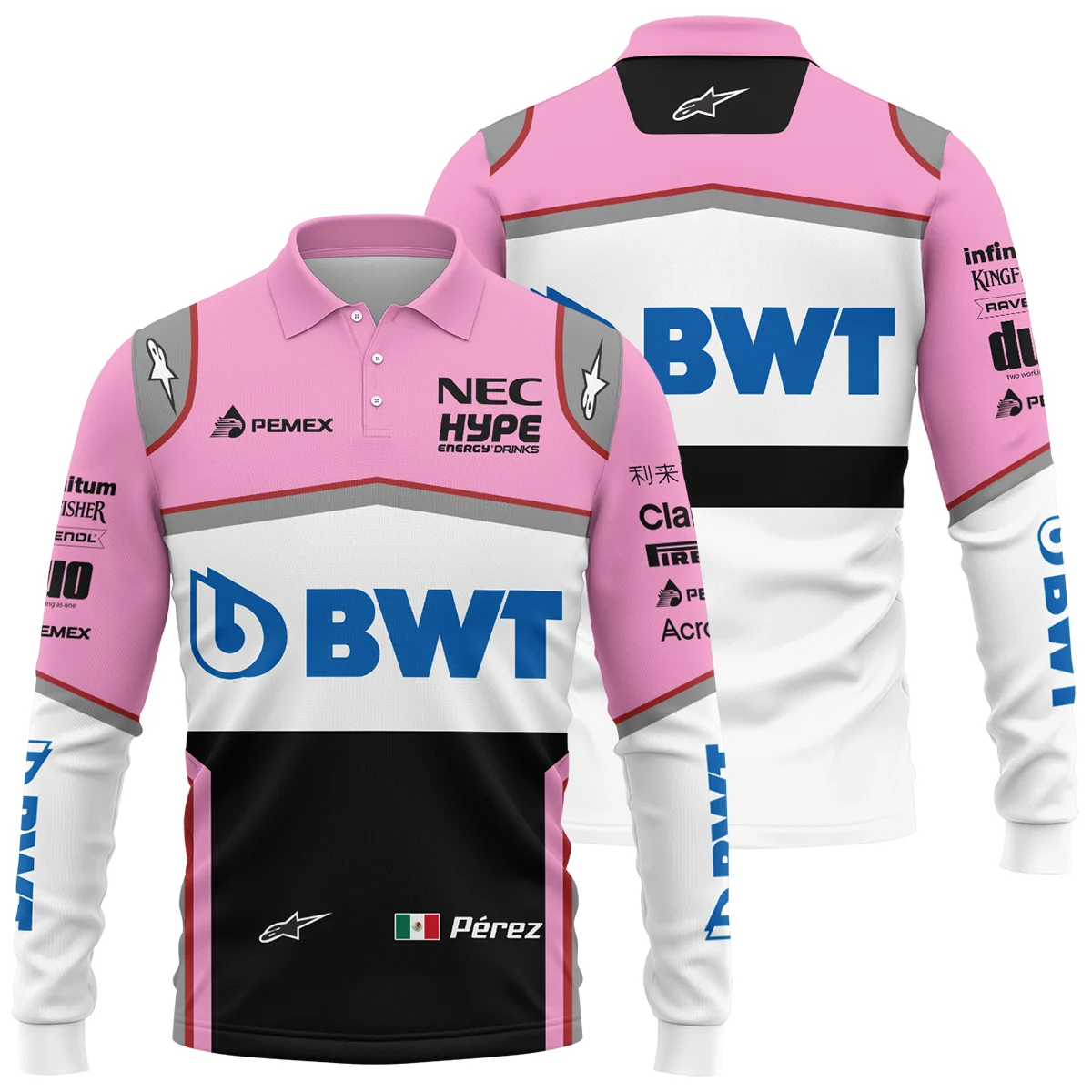 2018 Sergio Perez Racing Suit Racing Point F1 Long Polo Shirt Unisex Motorsport Apparel BLVASP170925A4LPL