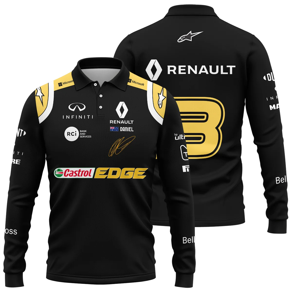 2019 Daniel Ricciardo Renault F1 Team Race Suit Long Polo Shirt Unisex Motorsport Apparel BLVA180725A02LPL