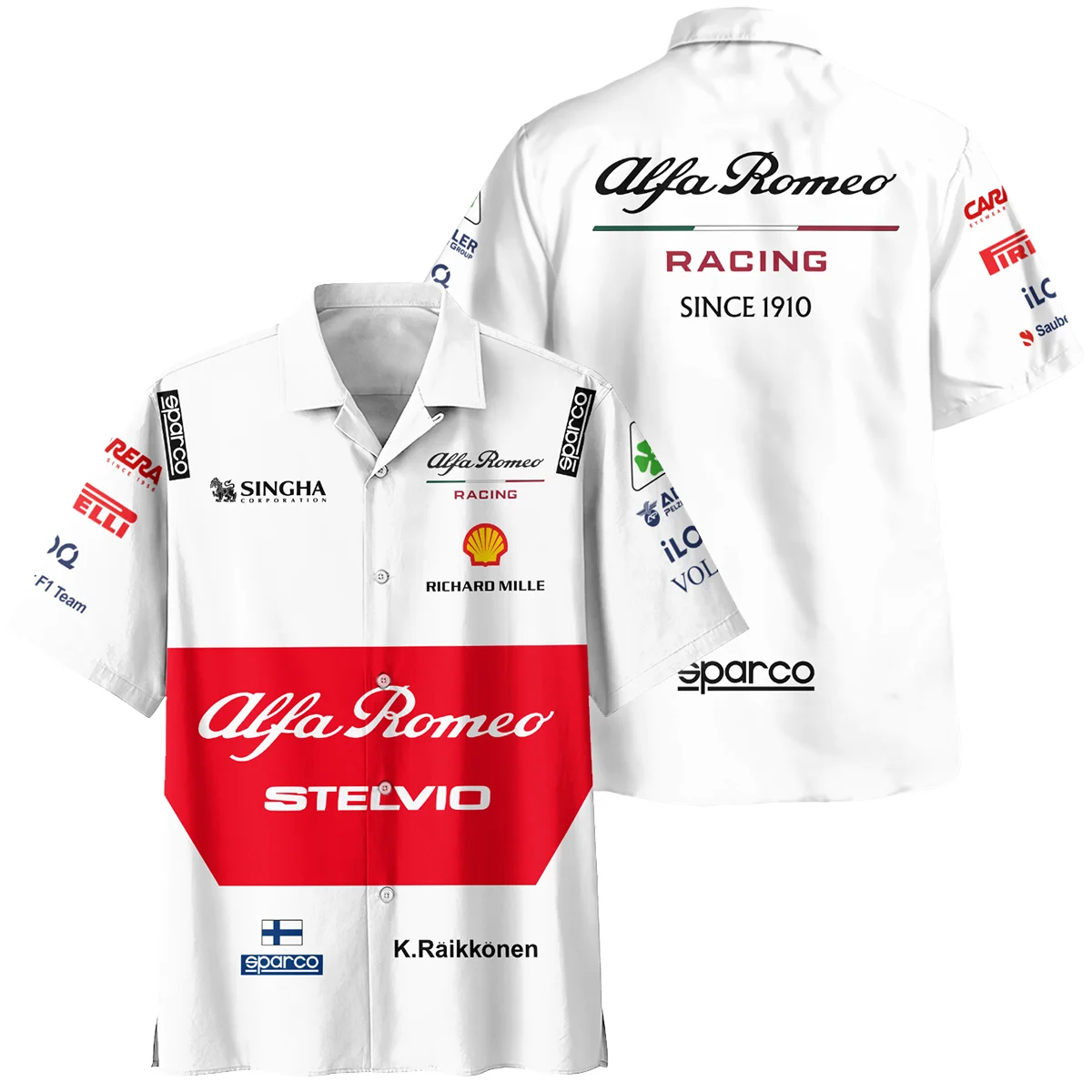 2019 Kimi Raikkonen Racing Suit Alfa Romeo F1 Hawaiian Shirt Unisex Motorsport Apparel BLVAKR191125A6HW