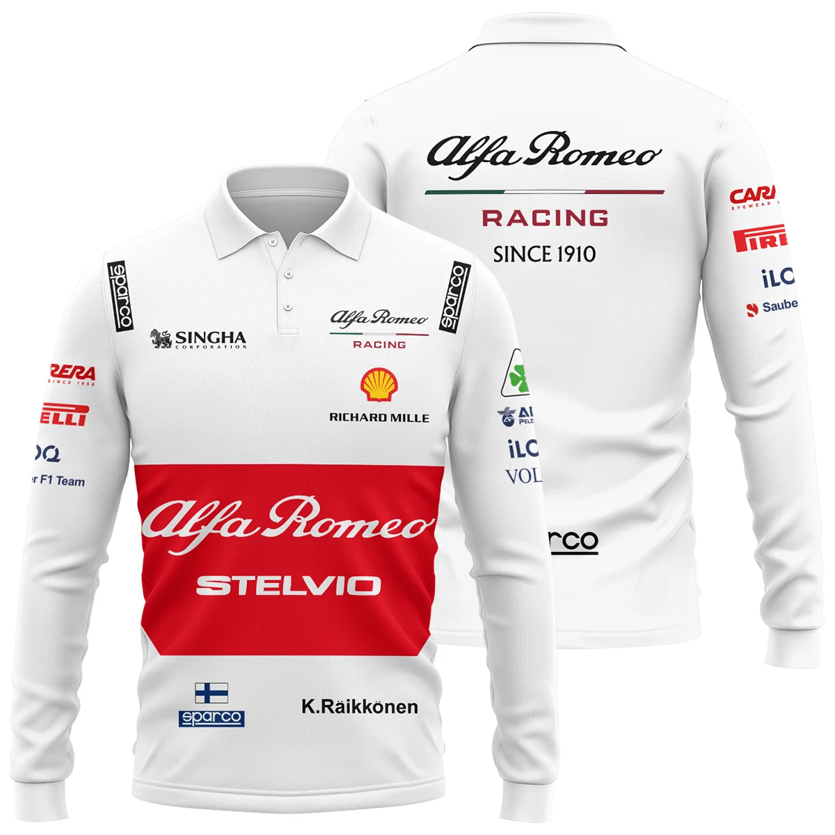 2019 Kimi Raikkonen Racing Suit Alfa Romeo F1 Long Polo Shirt Unisex Motorsport Apparel BLVAKR191125A6LPL