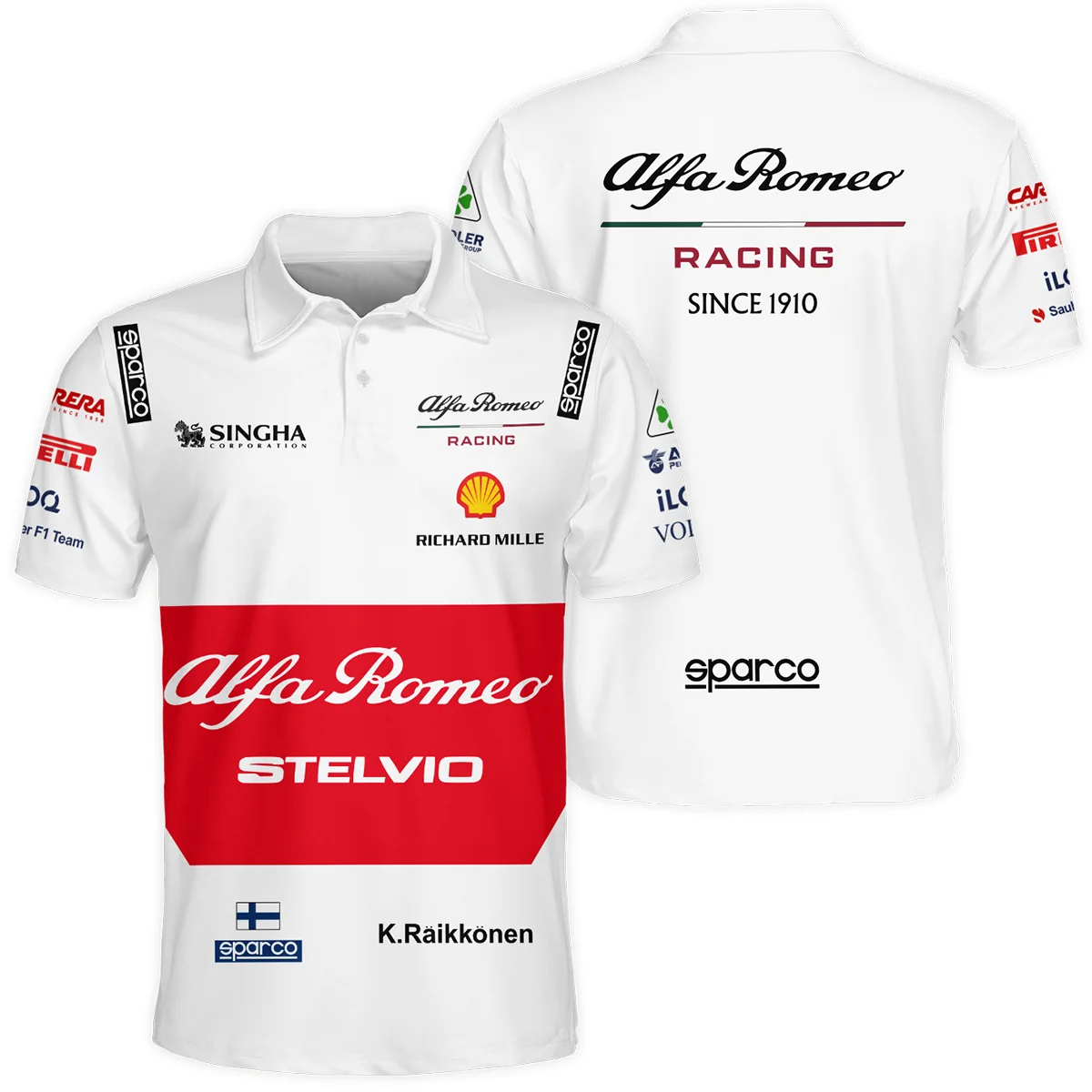 2019 Kimi Raikkonen Racing Suit Alfa Romeo F1 Polo Shirt Unisex Motorsport Apparel BLVAKR191125A6PL