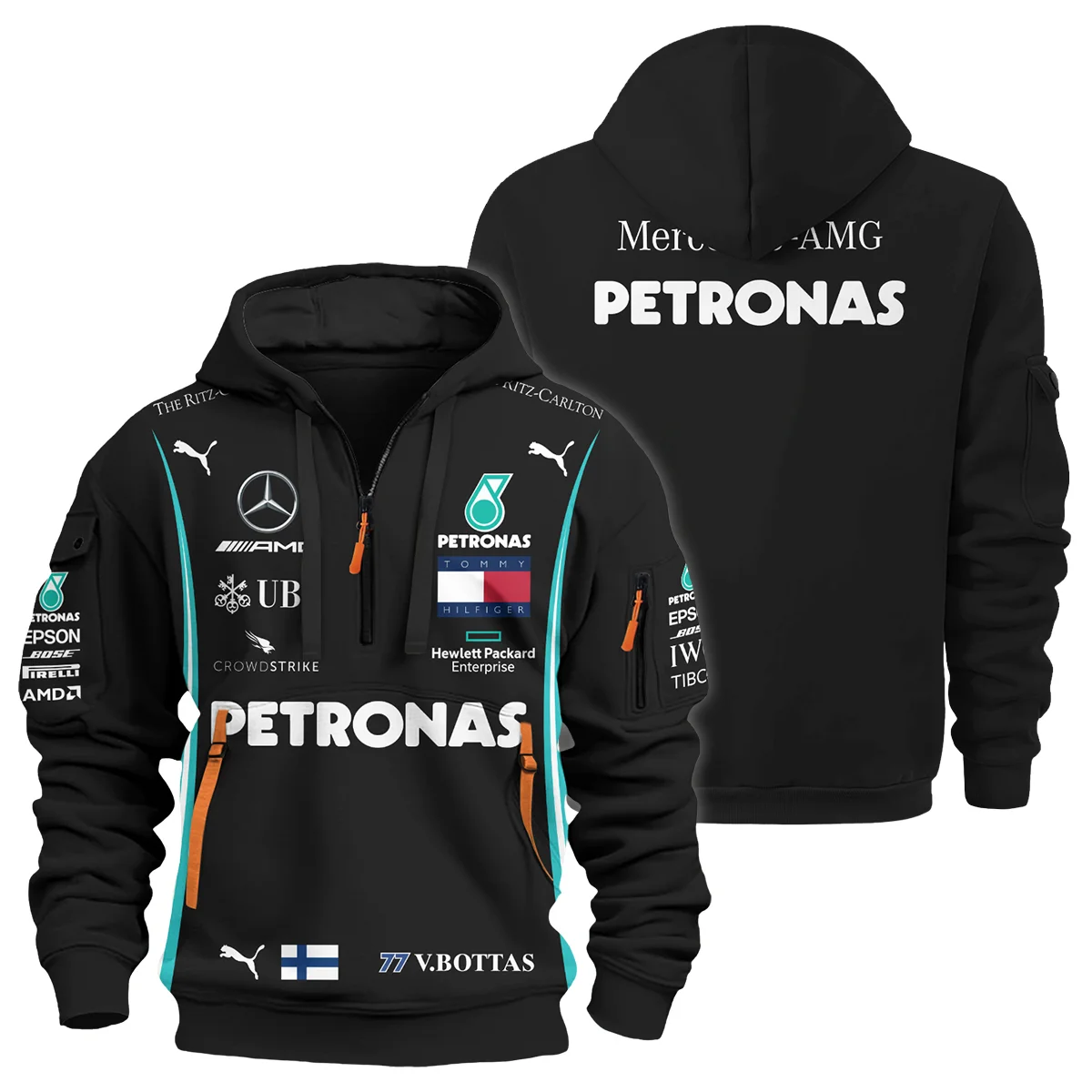 2019 Valtteri Bottas Racing Suit Mercedes F1 Hoodie Half Zip Unisex Motorsport Apparel BLVAVB130925A1HDF