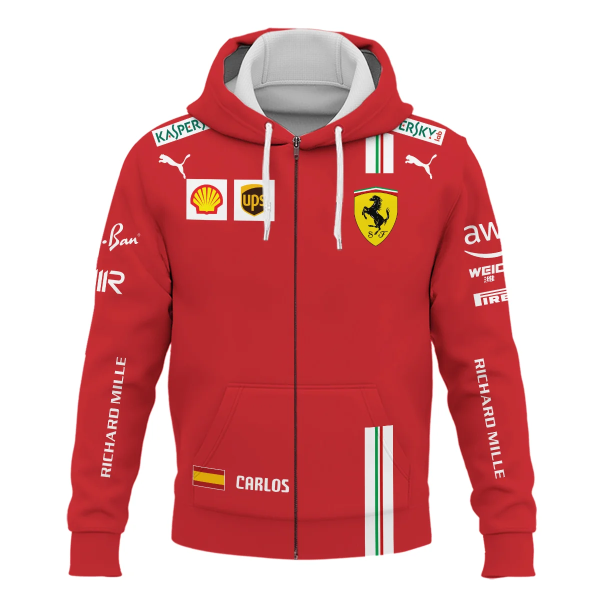 2021 Carlos Sainz Racing Suit Ferrari F1 Zipper Hoodie BLVACS190825A3ZHD - Image 2