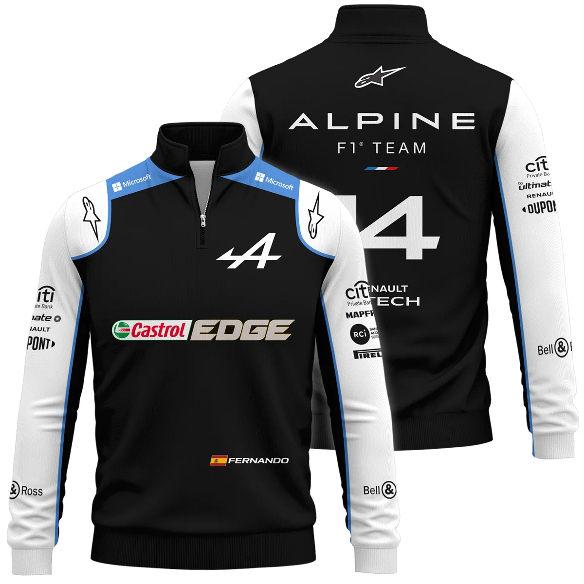 2021 Fernando Alonso Racing Suit Alpine F1 Quarter-Zip Sweatshirt Unisex Motorsport Apparel BLVAFA030925A9QZS