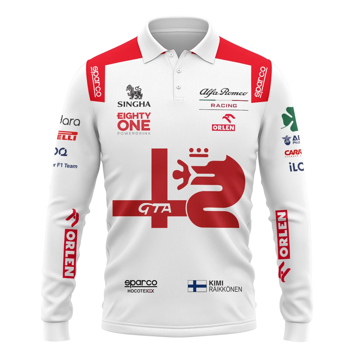 Alternative view of 2021 Kimi Raikkonen Racing Suit Alfa Romeo F1 Long Polo Shirt BLVAKR191125A8LPL