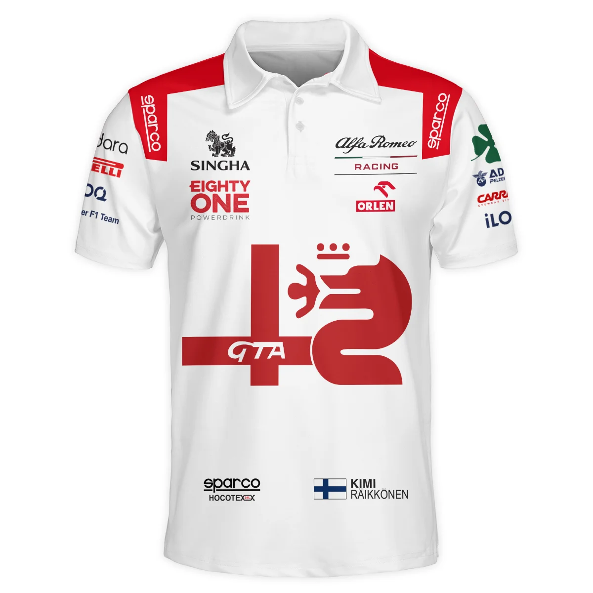 Alternative view of 2021 Kimi Raikkonen Racing Suit Alfa Romeo F1 Polo Shirt BLVAKR191125A8PL