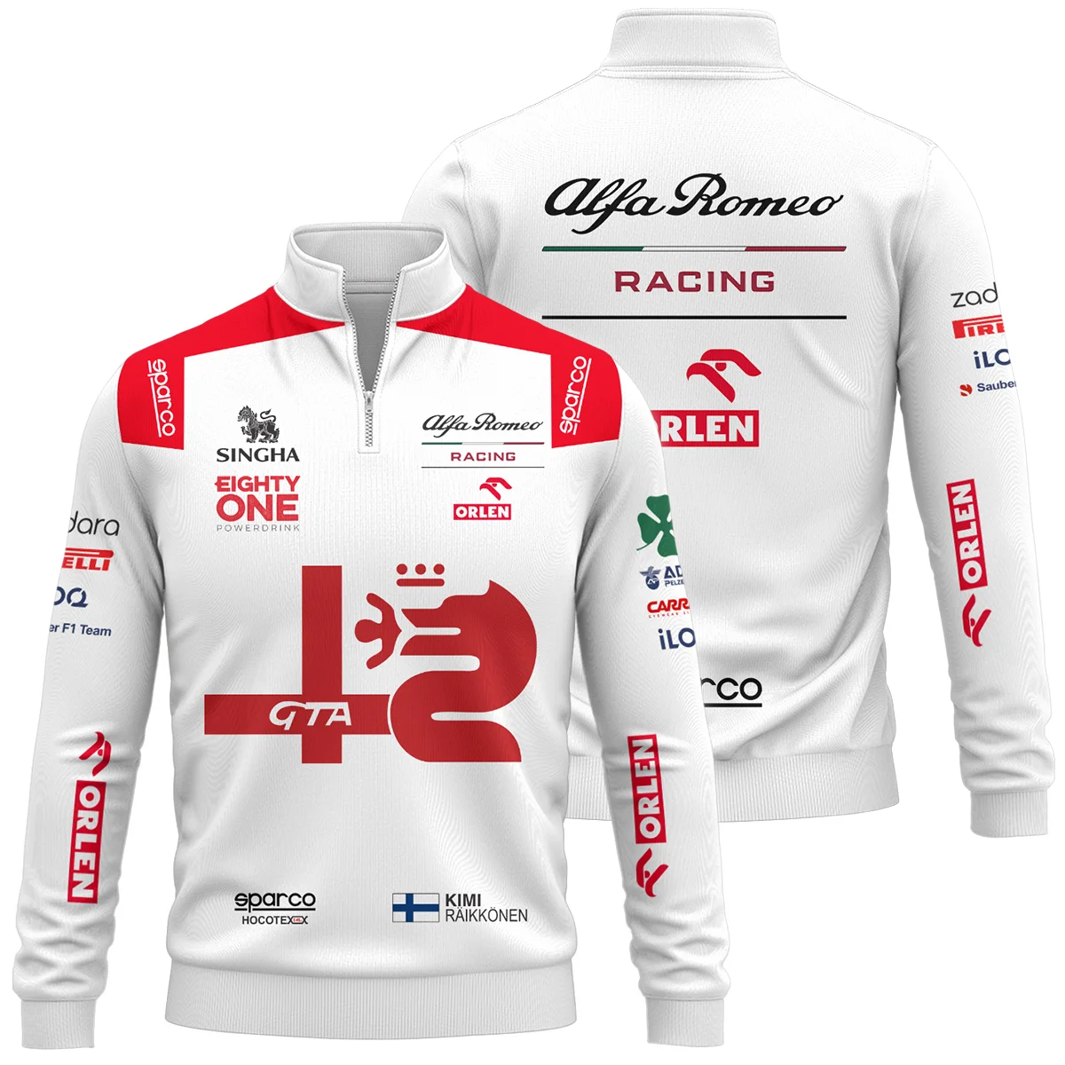 2021 Kimi Raikkonen Racing Suit Alfa Romeo F1 Quarter-Zip Sweatshirt BLVAKR191125A8QZS
