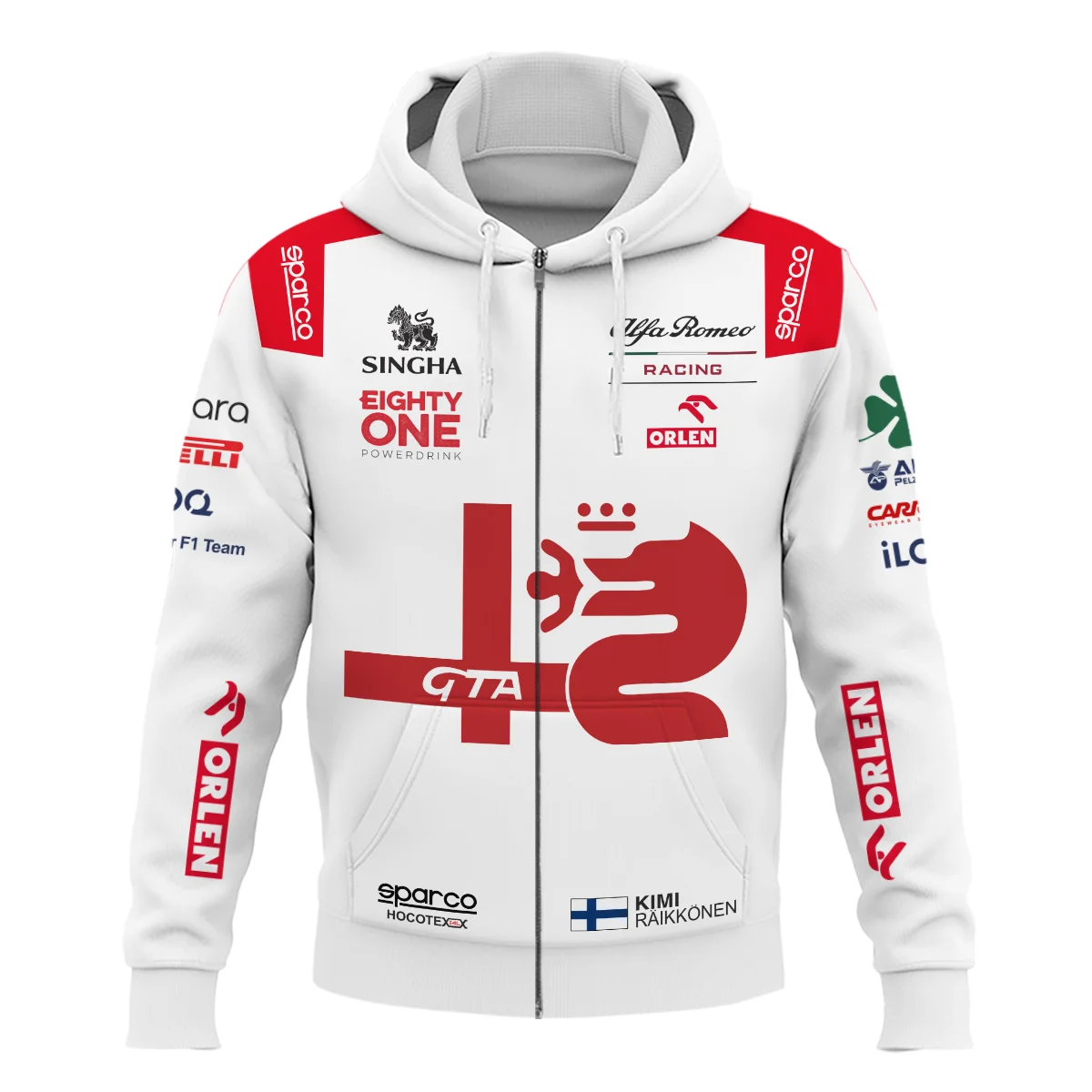 Alternative view of 2021 Kimi Raikkonen Racing Suit Alfa Romeo F1 Zipper Hoodie BLVAKR191125A8ZHD