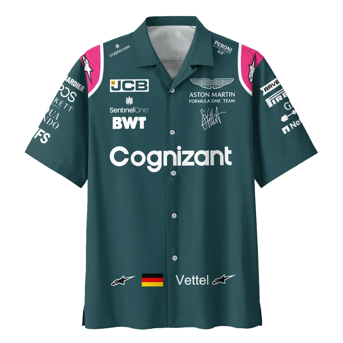 Alternative view of 2021 Sebastian Vettel Racing Suit Aston Martin F1 Hawaiian Shirt BLVASV110925A2HW