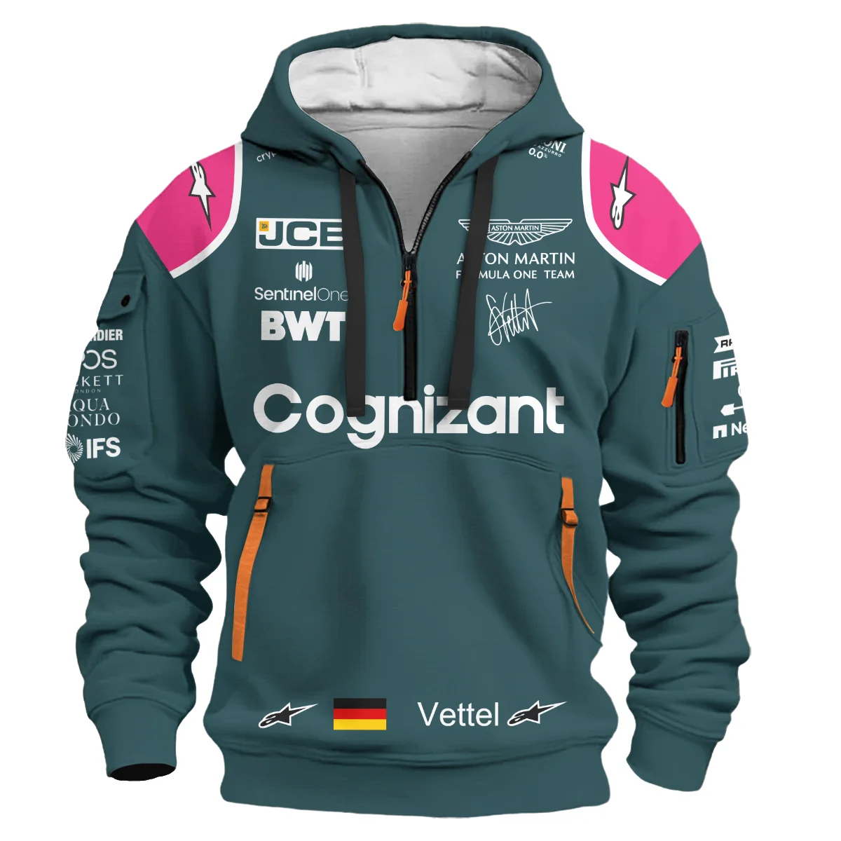 Alternative view of 2021 Sebastian Vettel Racing Suit Aston Martin F1 Hoodie Half Zip BLVASV110925A2HDF