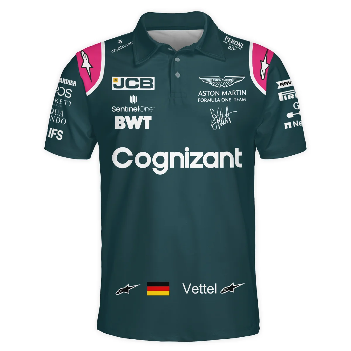 Alternative view of 2021 Sebastian Vettel Racing Suit Aston Martin F1 Polo Shirt BLVASV110925A2PL