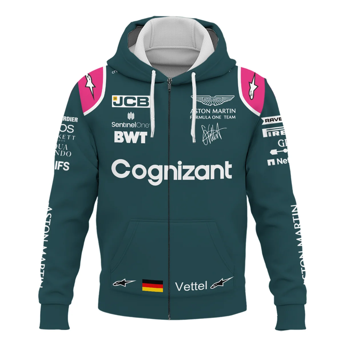 Alternative view of 2021 Sebastian Vettel Racing Suit Aston Martin F1 Zipper Hoodie BLVASV110925A2ZHD
