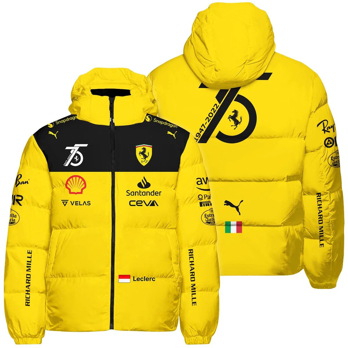 2022 75th Anniversary Charles Leclerc Racing Suit Ferrari F1 Down & Puffer Jackets Unisex Motorsport Apparel BLVACL190825A13HCJ