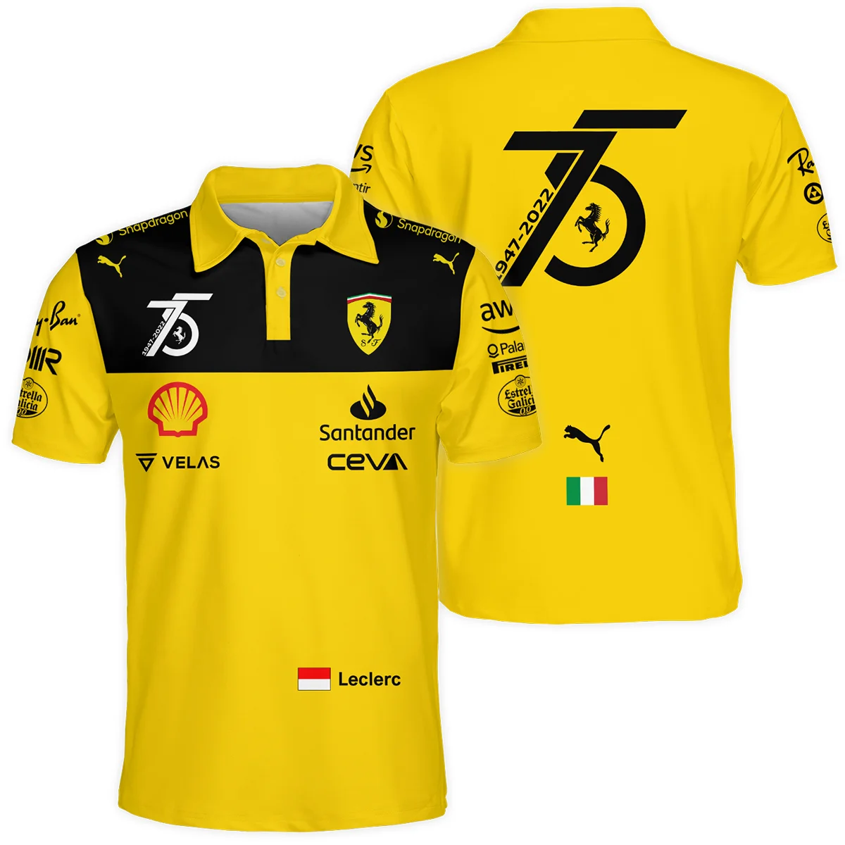 2022 75th Anniversary Charles Leclerc Racing Suit Ferrari F1 Polo Shirt Unisex Motorsport Apparel BLVACL190825A13PL