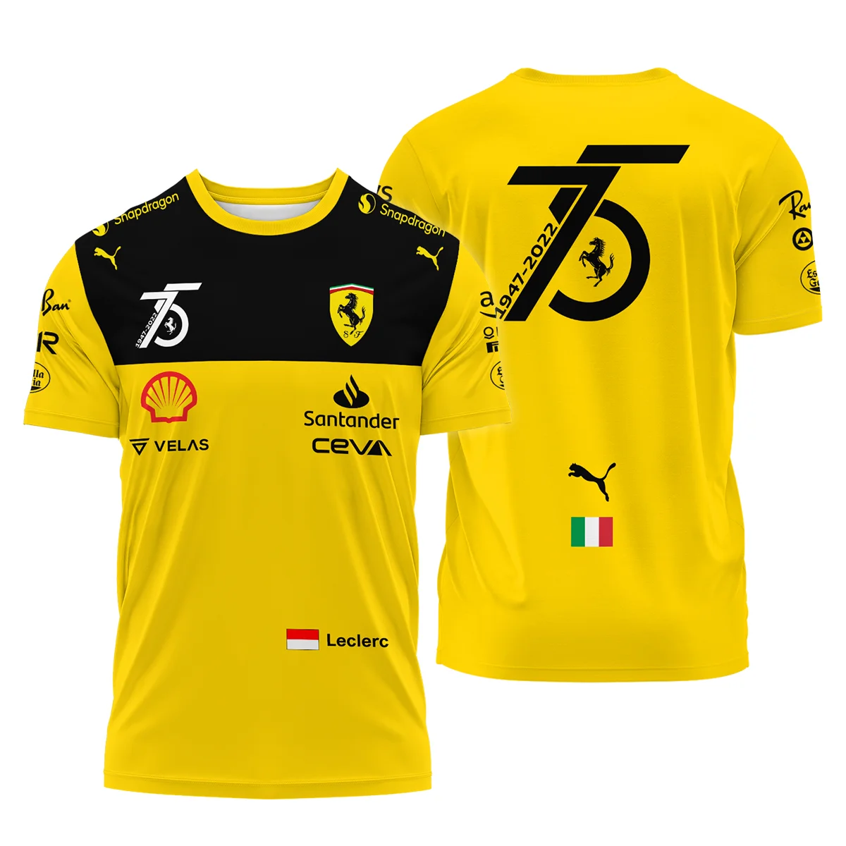 2022 75th Anniversary Charles Leclerc Racing Suit Ferrari F1 T-Shirt Unisex Motorsport Apparel BLVACL190825A13TS