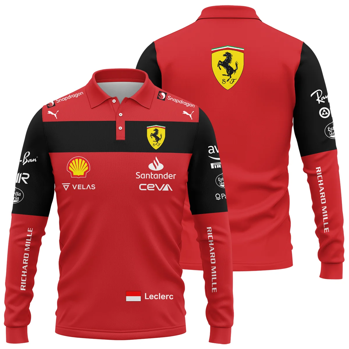2022 Charles Leclerc Racing Suit Ferrari F1 Long Polo Shirt Unisex Motorsport Apparel BLVACL190825A11LPL