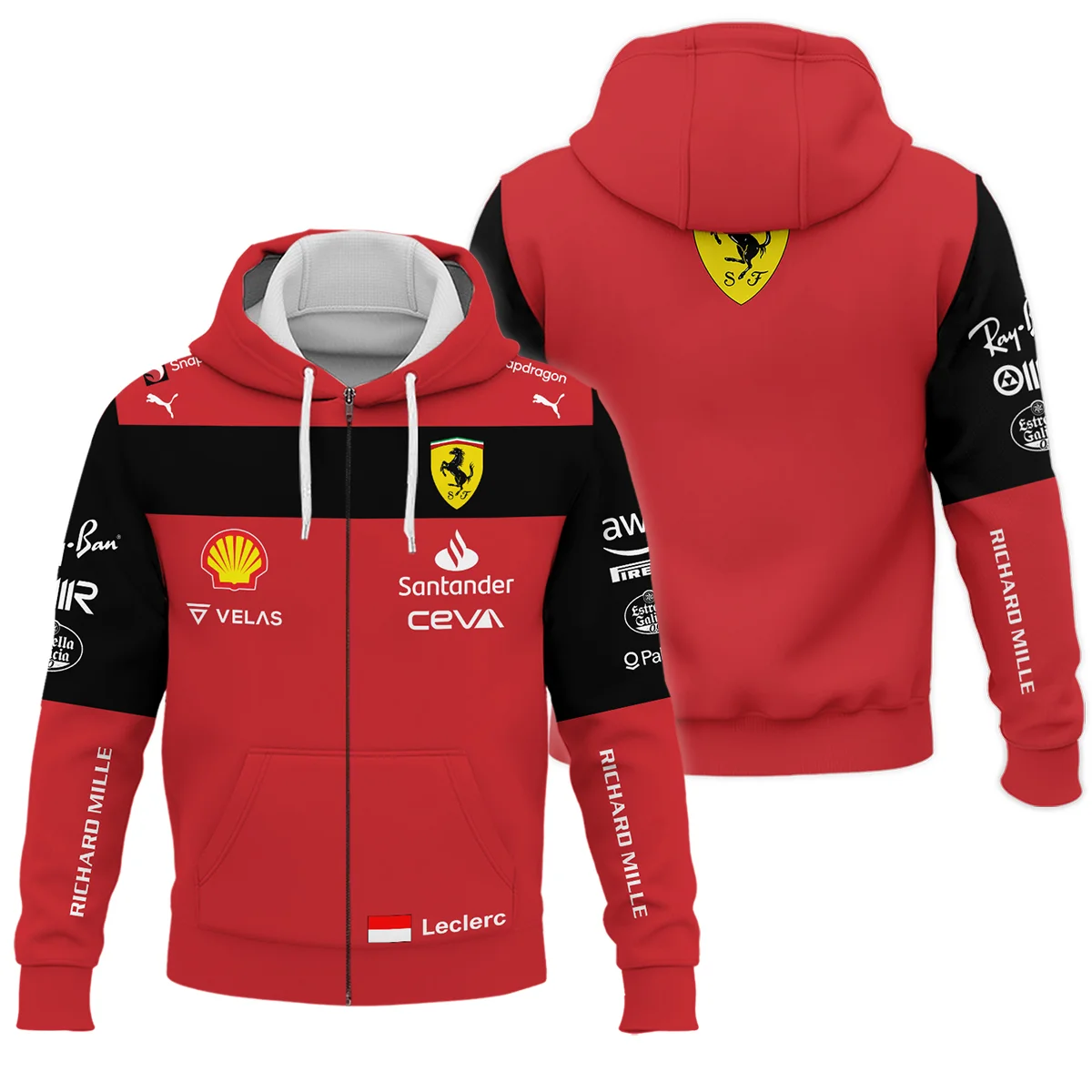 2022 Charles Leclerc Racing Suit Ferrari F1 Zipper Hoodie Unisex Motorsport Apparel BLVACL190825A11ZHD